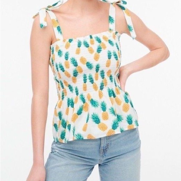 J.crew Pineapple Smocked Tie-shoulder Tank Top - Picture 1 of 5